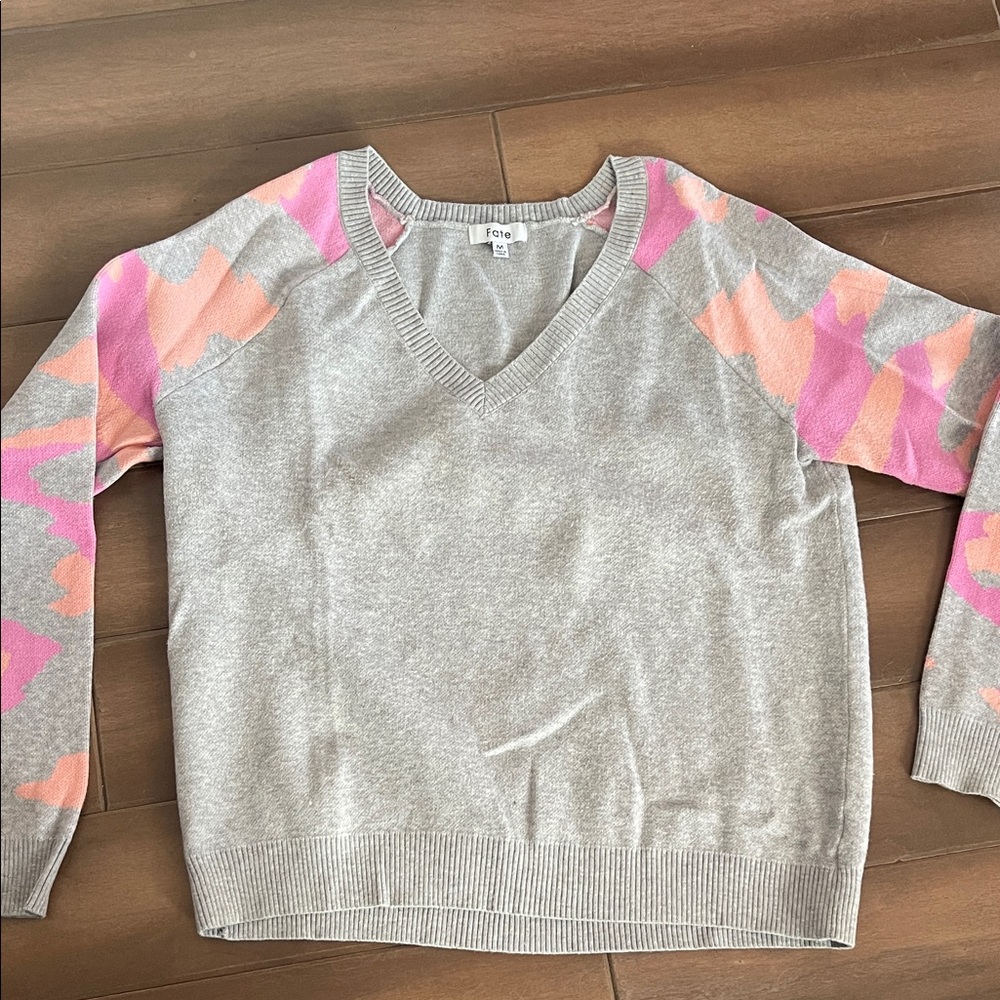 Fate Gray Sweater with Pink and Orange Accents